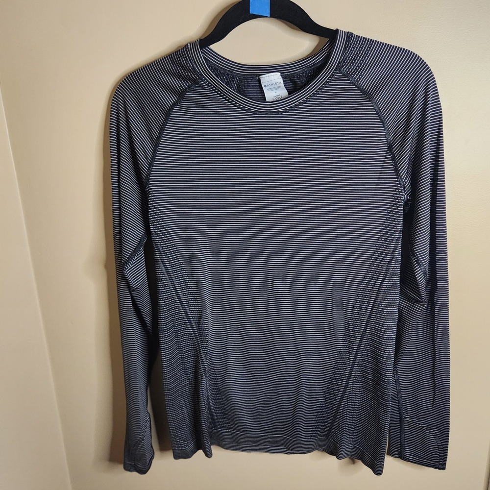 Athleta Momentum Long Sleeve Striped Running Top Black White Medium 658514